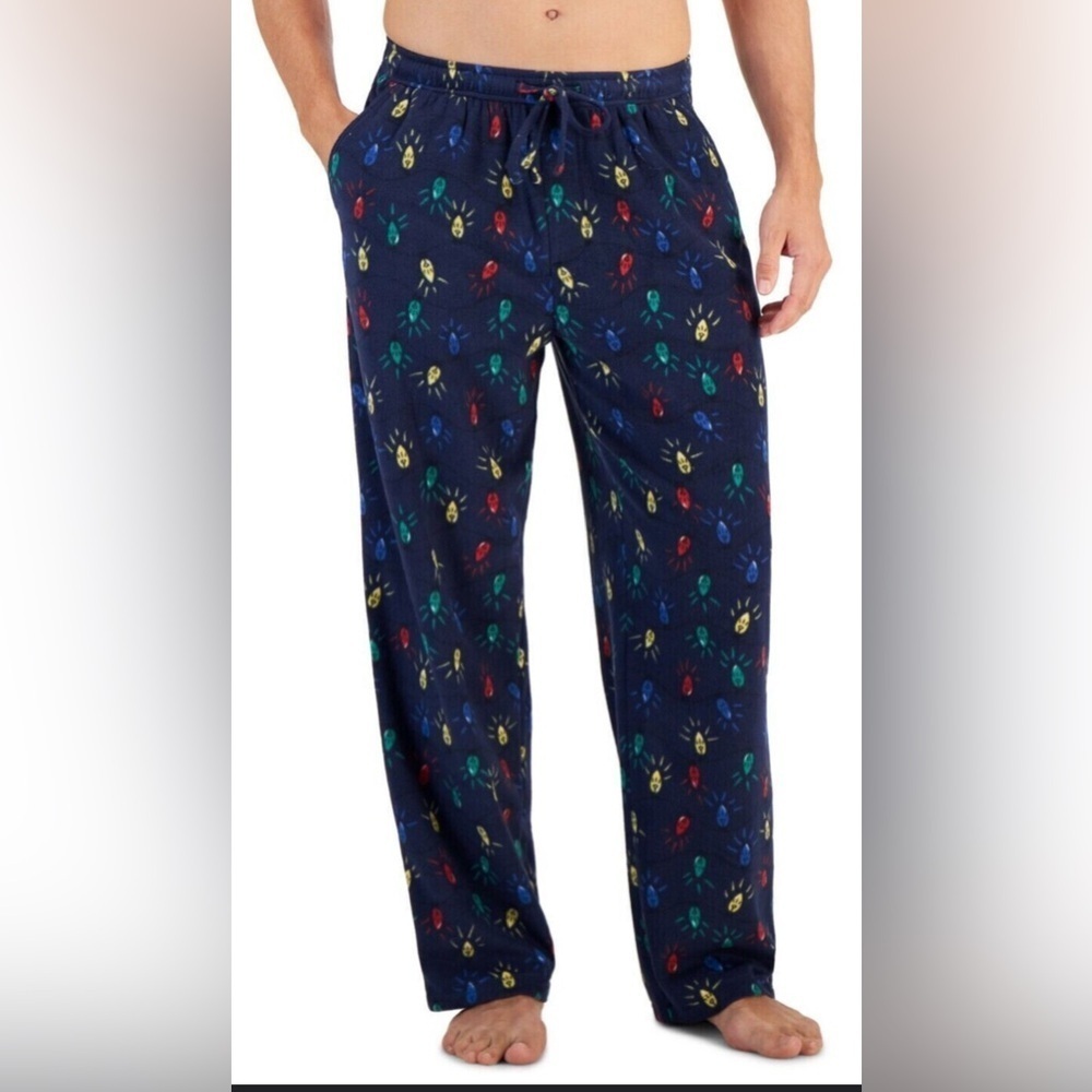 Club Room Men’s Fleece Pajama Pants – Christmas Lights Print – Size M